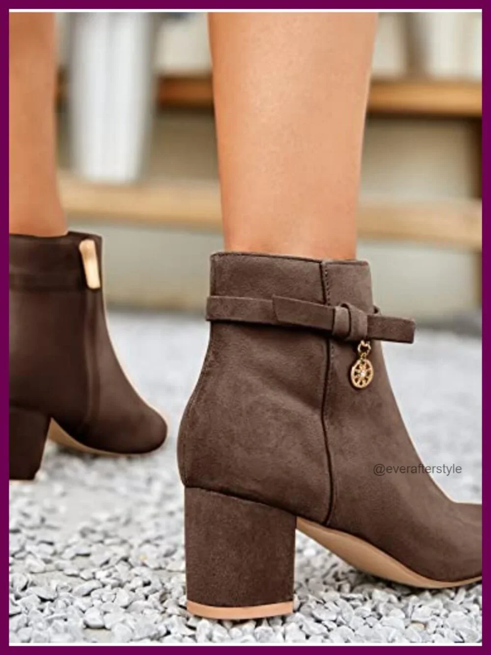 Women's Ankle Boots Chunky Block Low Heel Tie Knot Side Zipper Suede